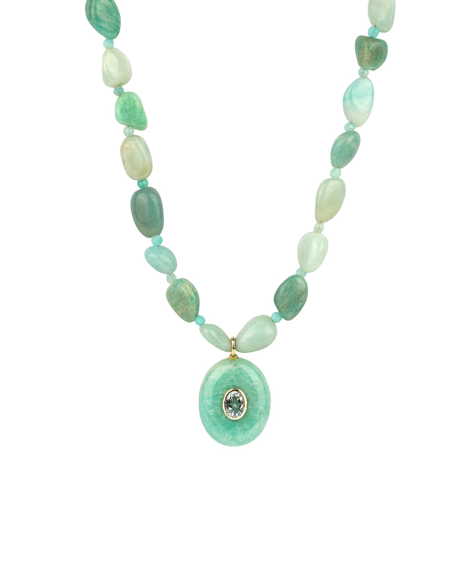 Amazonite Mosaic Inlay Pendant Necklace 14k Gold Plated, Amazonite, Blue Topaz