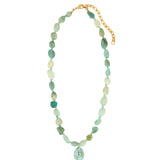 Amazonite Mosaic Inlay Pendant Necklace 14k Gold Plated, Amazonite, Blue Topaz