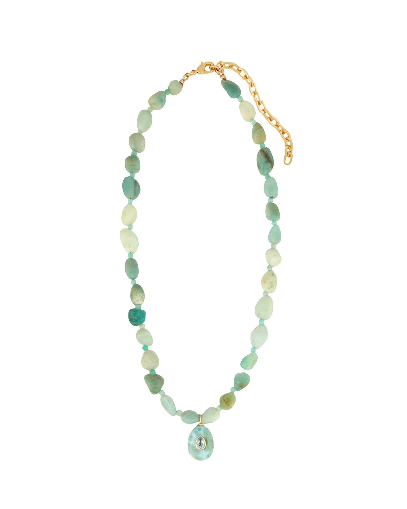 Amazonite Mosaic Inlay Pendant Necklace 14k Gold Plated, Amazonite, Blue Topaz