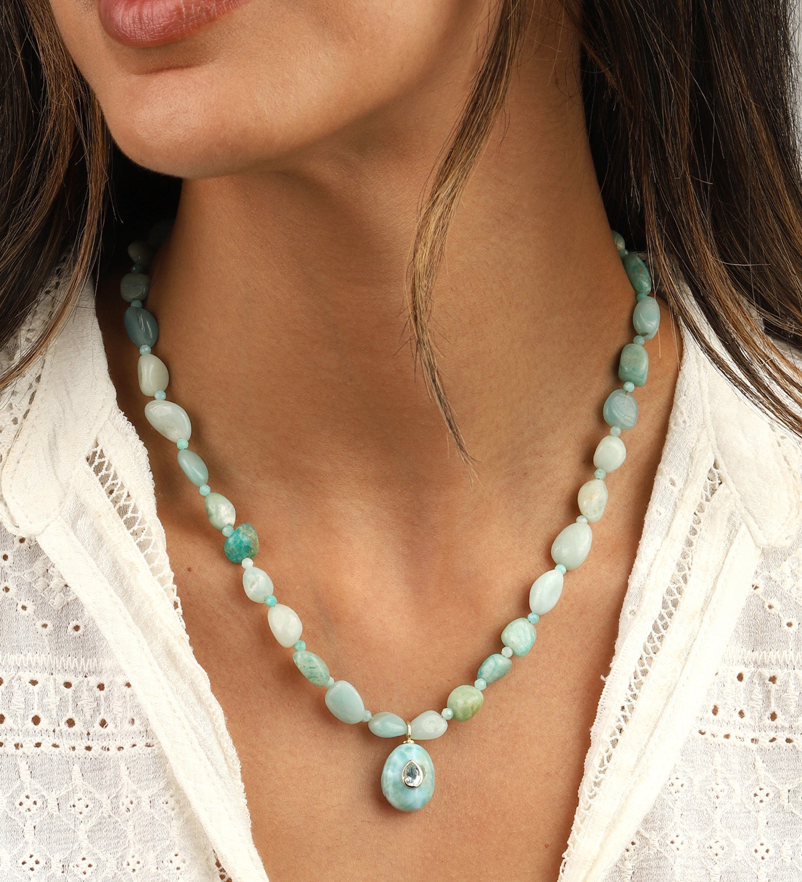 Charm Society-Amazonite Mosaic Inlay Pendant Necklace-Necklaces-Blue Ruby Jewellery-Vancouver Canada