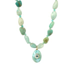 Amazonite Mosaic Inlay Pendant Necklace 14k Gold Plated, Amazonite, Blue Topaz