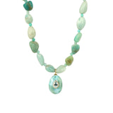 Amazonite Mosaic Inlay Pendant Necklace 14k Gold Plated, Amazonite, Blue Topaz