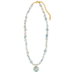 Aquamarine Mosaic Inlay Pendant Necklace 14k Gold Plated, Aquamarine, Blue Topaz