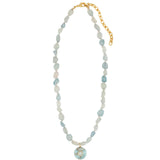 Aquamarine Mosaic Inlay Pendant Necklace 14k Gold Plated, Aquamarine, Blue Topaz