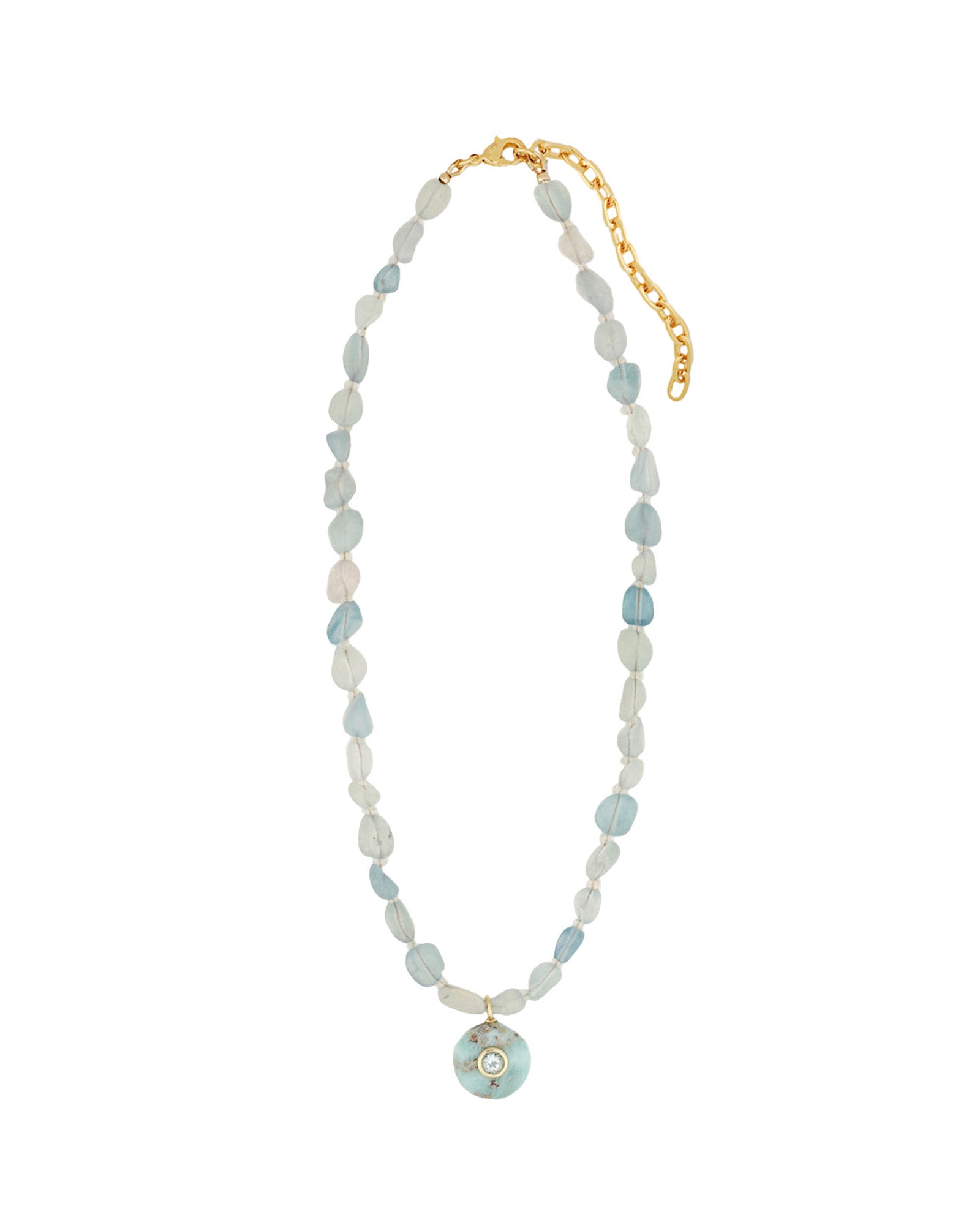 Aquamarine Mosaic Inlay Pendant Necklace 14k Gold Plated, Aquamarine, Blue Topaz