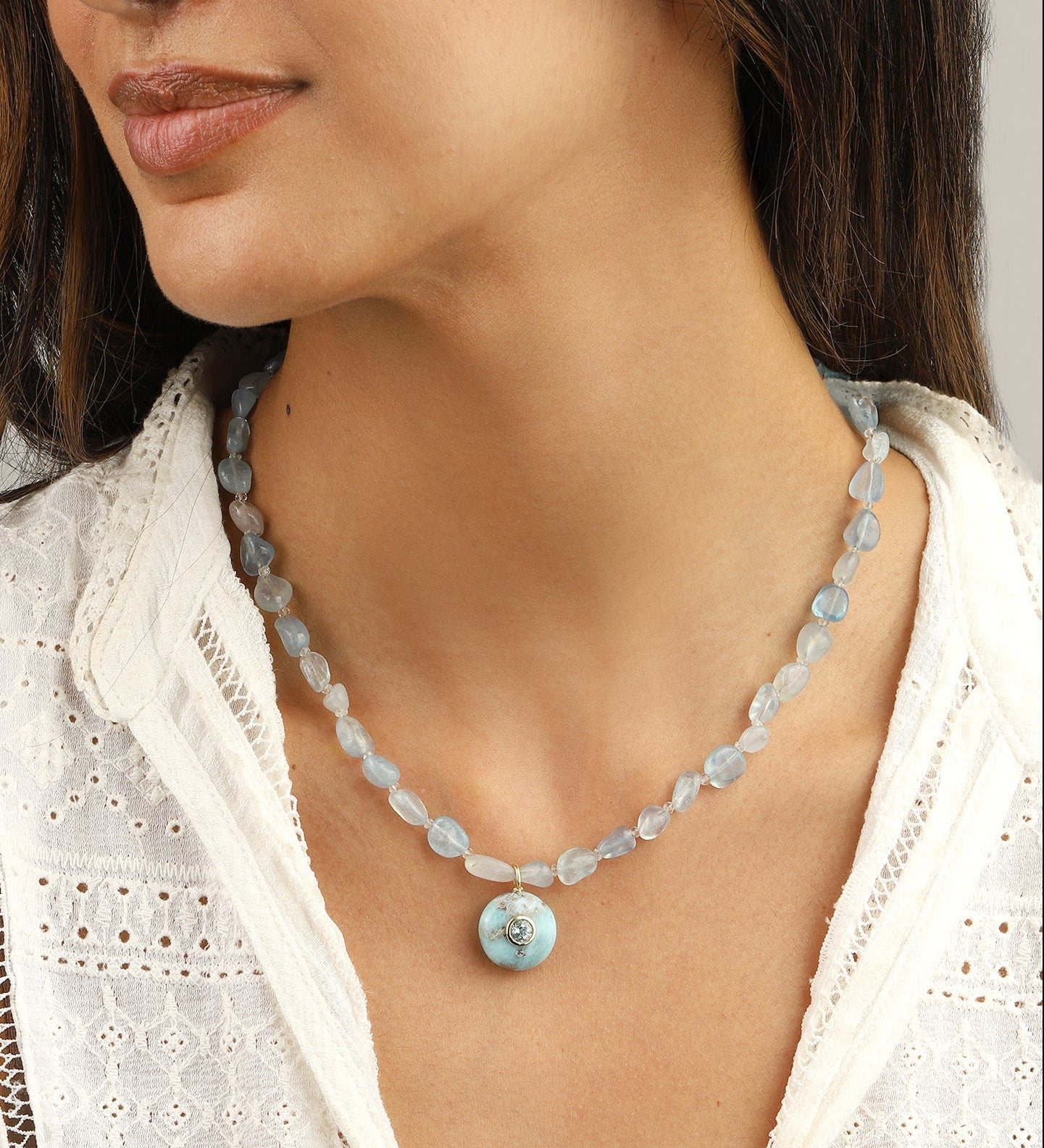 Charm Society-Aquamarine Mosaic Inlay Pendant Necklace-Necklaces-Blue Ruby Jewellery-Vancouver Canada