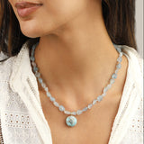 Aquamarine Mosaic Inlay Pendant Necklace