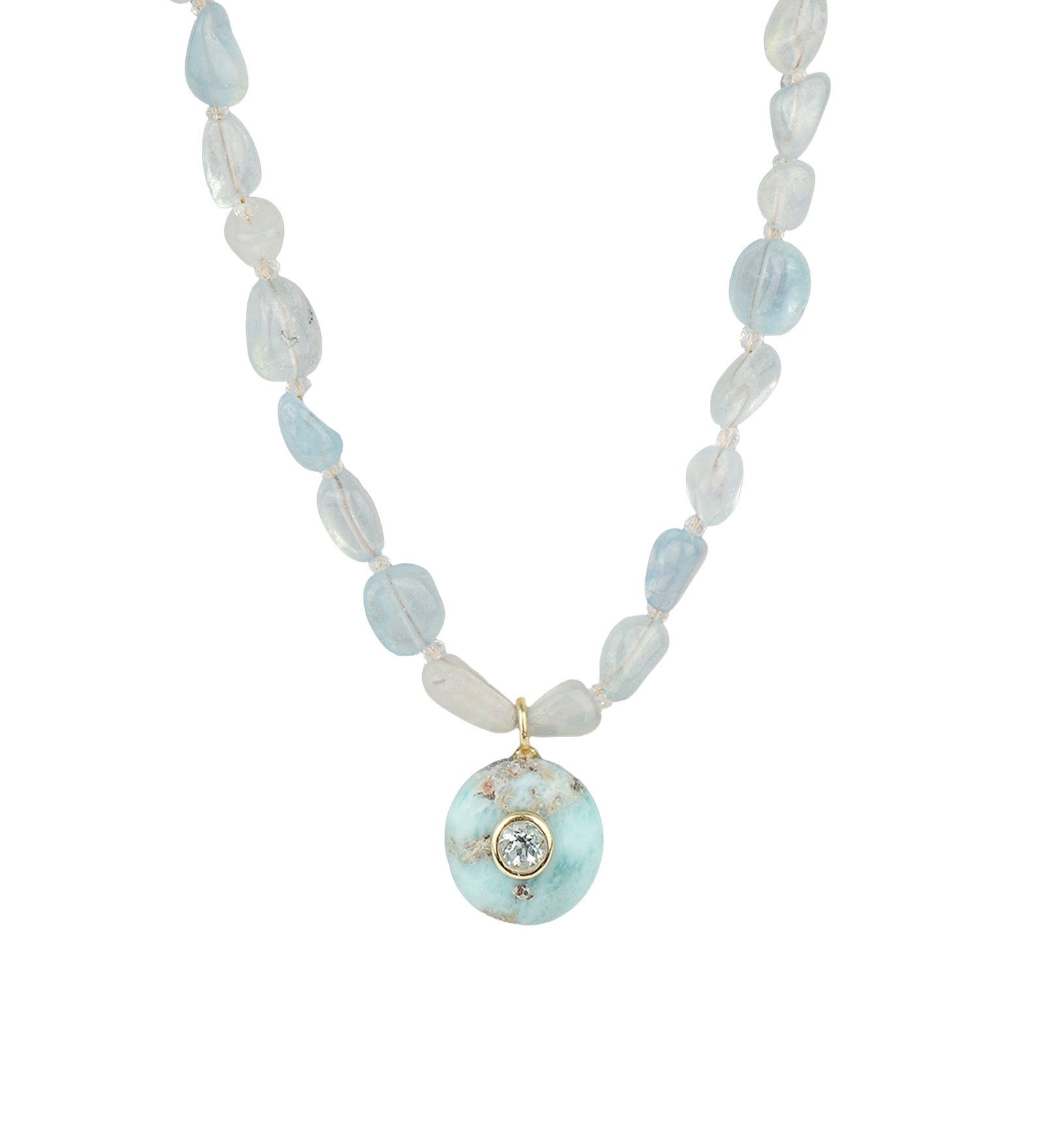 Aquamarine Mosaic Inlay Pendant Necklace 14k Gold Plated, Aquamarine, Blue Topaz