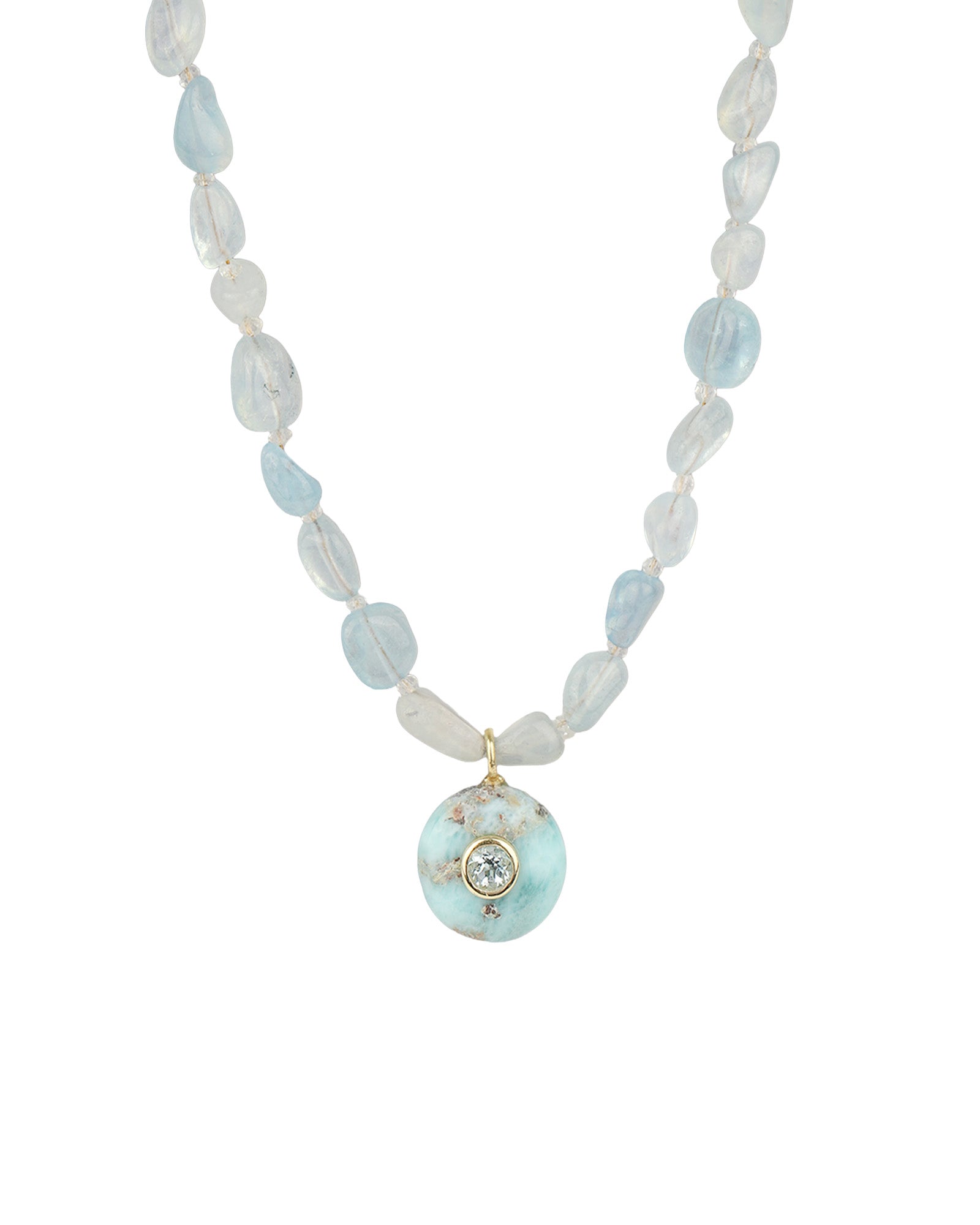 Aquamarine Mosaic Inlay Pendant Necklace 14k Gold Plated, Aquamarine, Blue Topaz
