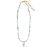 Aquamarine Mosaic Inlay Pendant Necklace 14k Gold Plated, Aquamarine, Blue Topaz