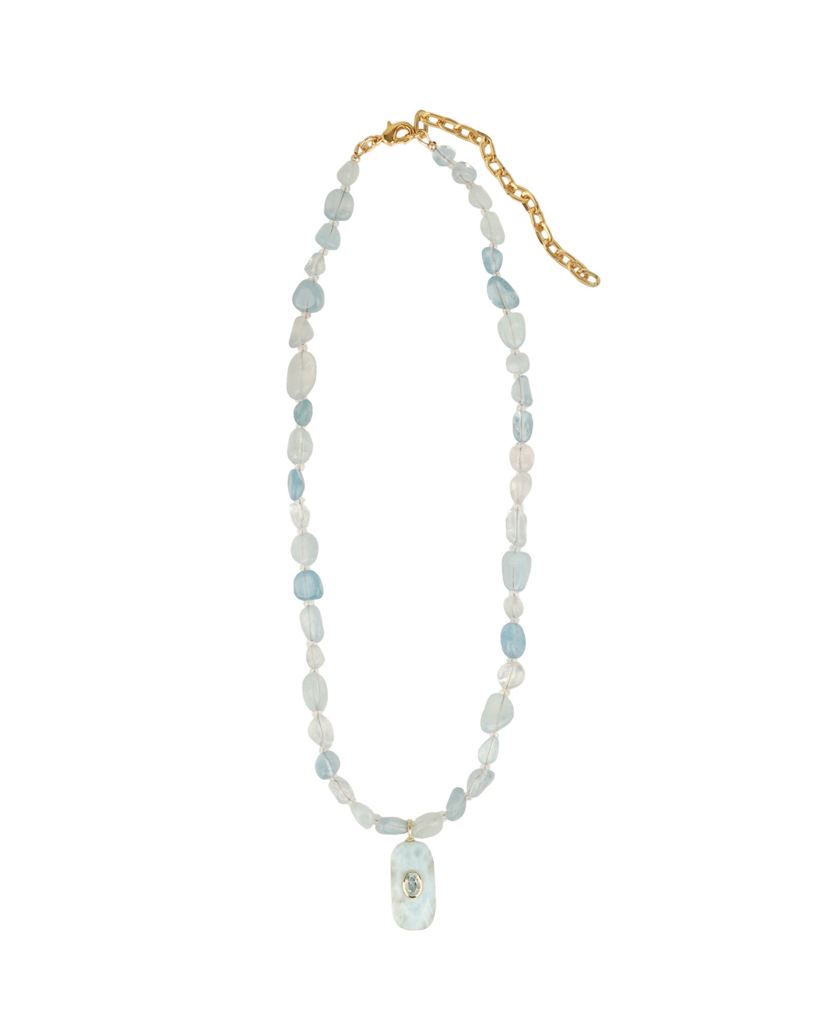 Aquamarine Mosaic Inlay Pendant Necklace 14k Gold Plated, Aquamarine, Blue Topaz