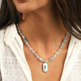 Aquamarine Mosaic Inlay Pendant Necklace