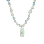 Aquamarine Mosaic Inlay Pendant Necklace 14k Gold Plated, Aquamarine, Blue Topaz