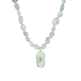 Aquamarine Mosaic Inlay Pendant Necklace 14k Gold Plated, Aquamarine, Blue Topaz