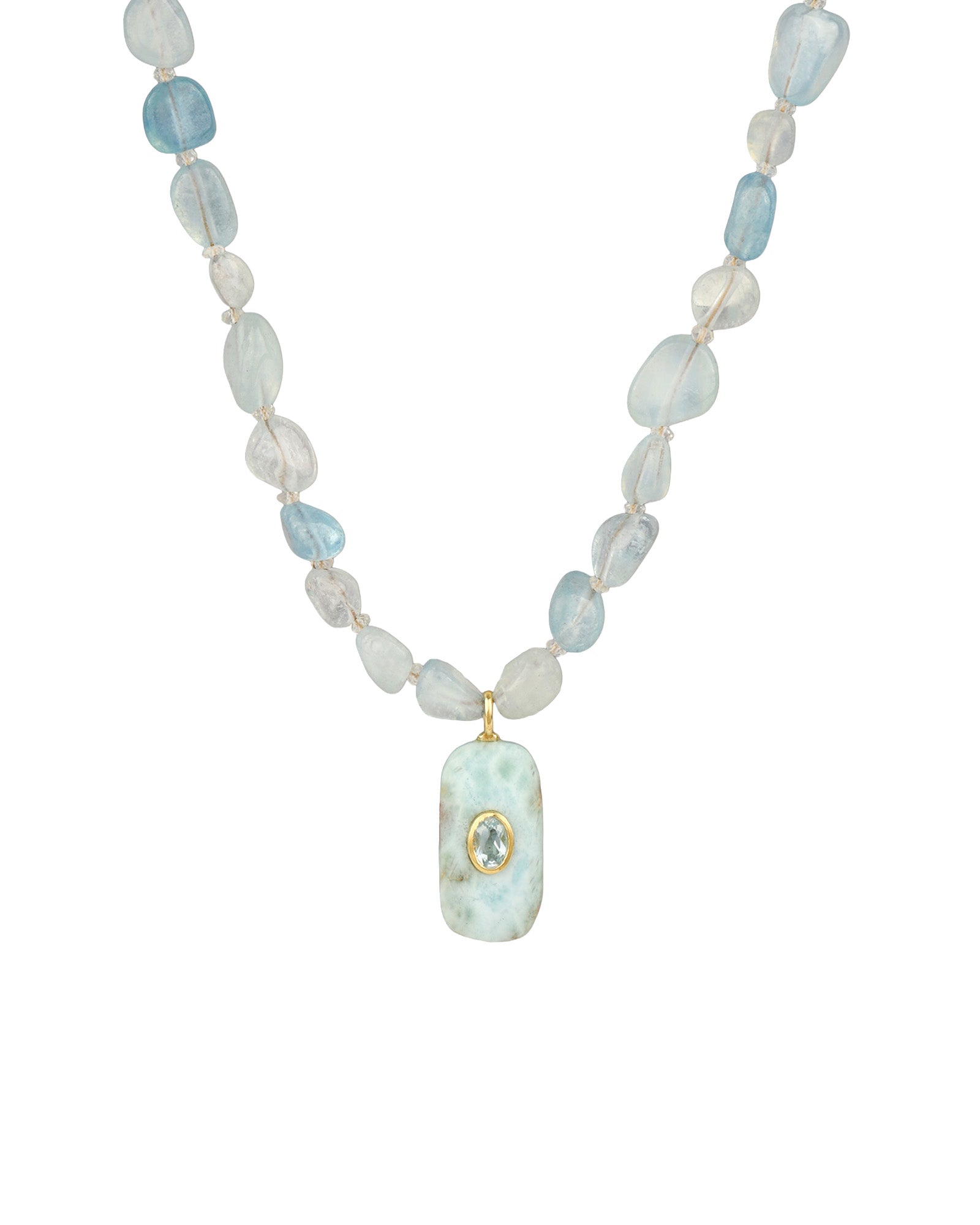 Aquamarine Mosaic Inlay Pendant Necklace 14k Gold Plated, Aquamarine, Blue Topaz