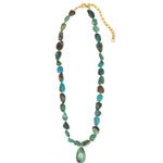 Chrysoprase Mosaic Inlay Pendant Necklace 14k Gold Plated, Chrysoprase, Turquoise