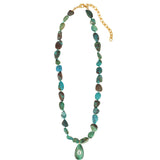 Chrysoprase Mosaic Inlay Pendant Necklace 14k Gold Plated, Chrysoprase, Turquoise