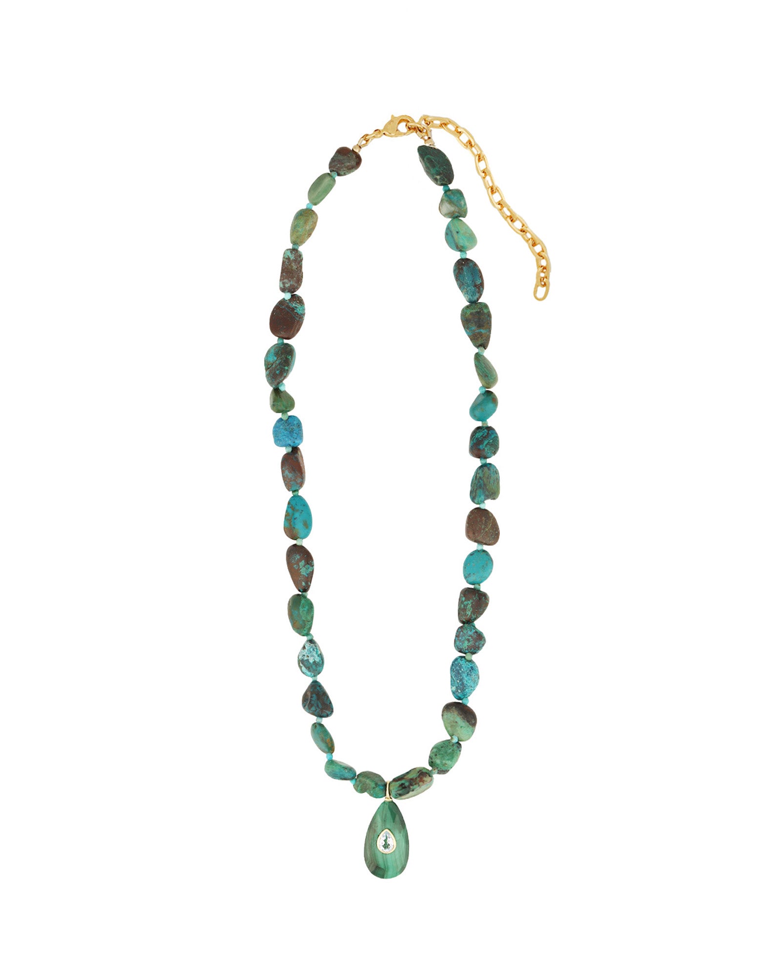 Chrysoprase Mosaic Inlay Pendant Necklace 14k Gold Plated, Chrysoprase, Turquoise