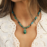 Chrysoprase Mosaic Inlay Pendant Necklace 14k Gold Plated, Chrysoprase, Turquoise