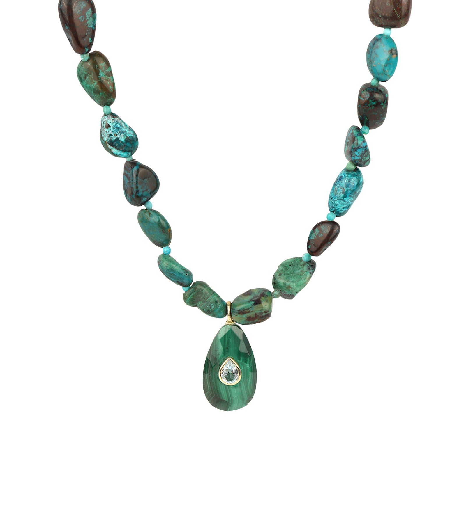 Chrysoprase Mosaic Inlay Pendant Necklace 14k Gold Plated, Chrysoprase, Turquoise