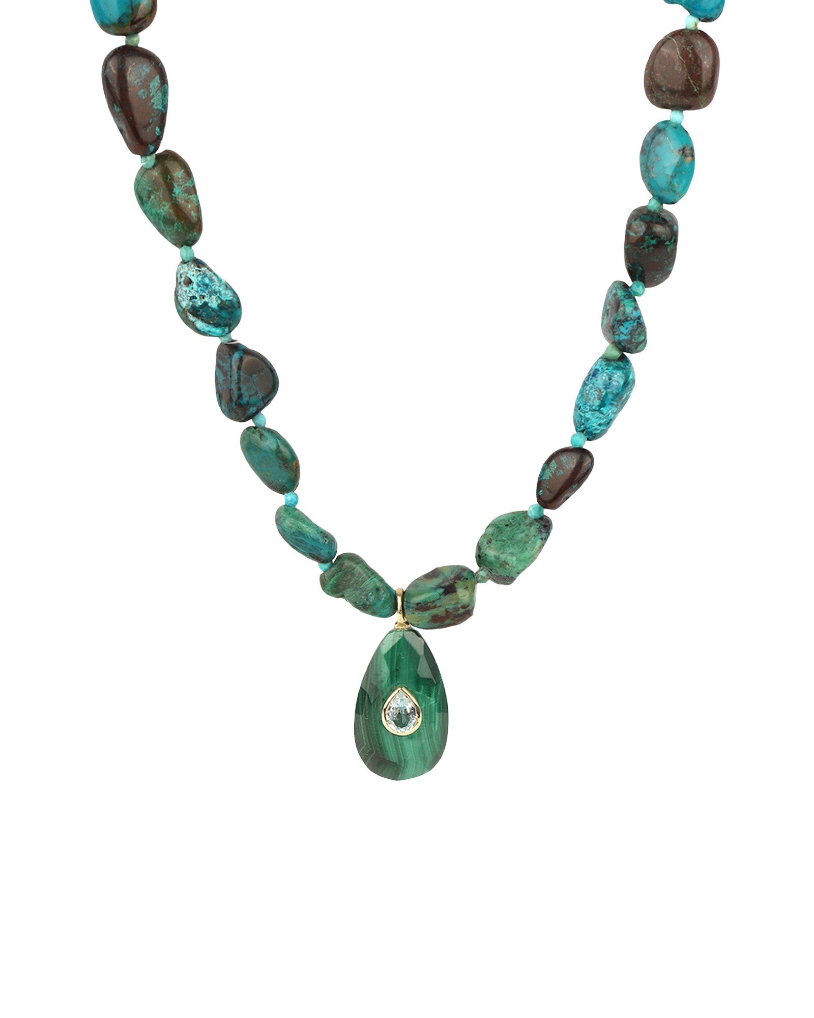 Chrysoprase Mosaic Inlay Pendant Necklace 14k Gold Plated, Chrysoprase, Turquoise
