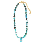 Chrysoprase Mosaic Inlay Pendant Necklace 14k Gold Plated, Chrysoprase, Turquoise