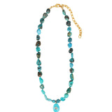 Chrysoprase Mosaic Inlay Pendant Necklace 14k Gold Plated, Chrysoprase, Turquoise