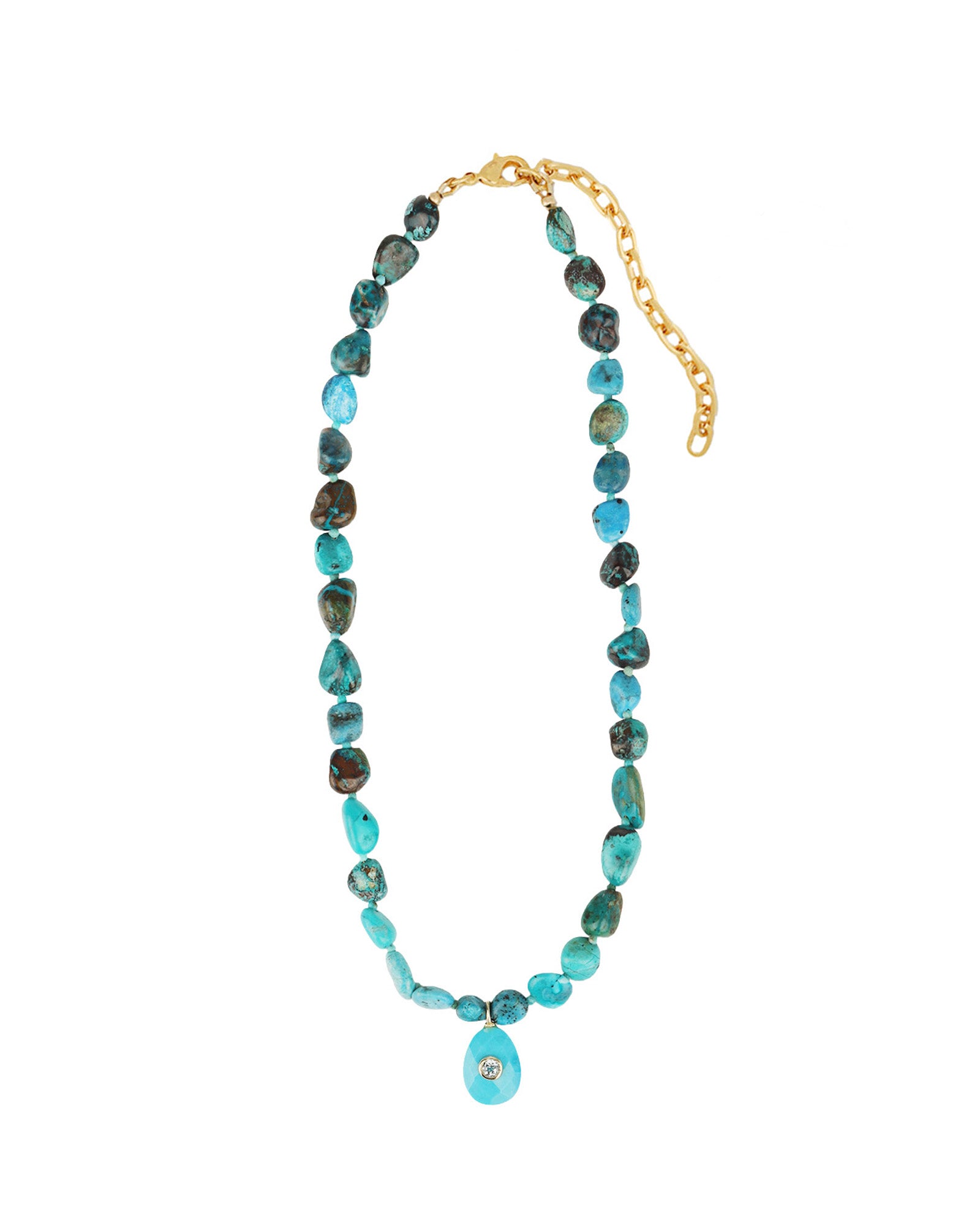 Chrysoprase Mosaic Inlay Pendant Necklace 14k Gold Plated, Chrysoprase, Turquoise