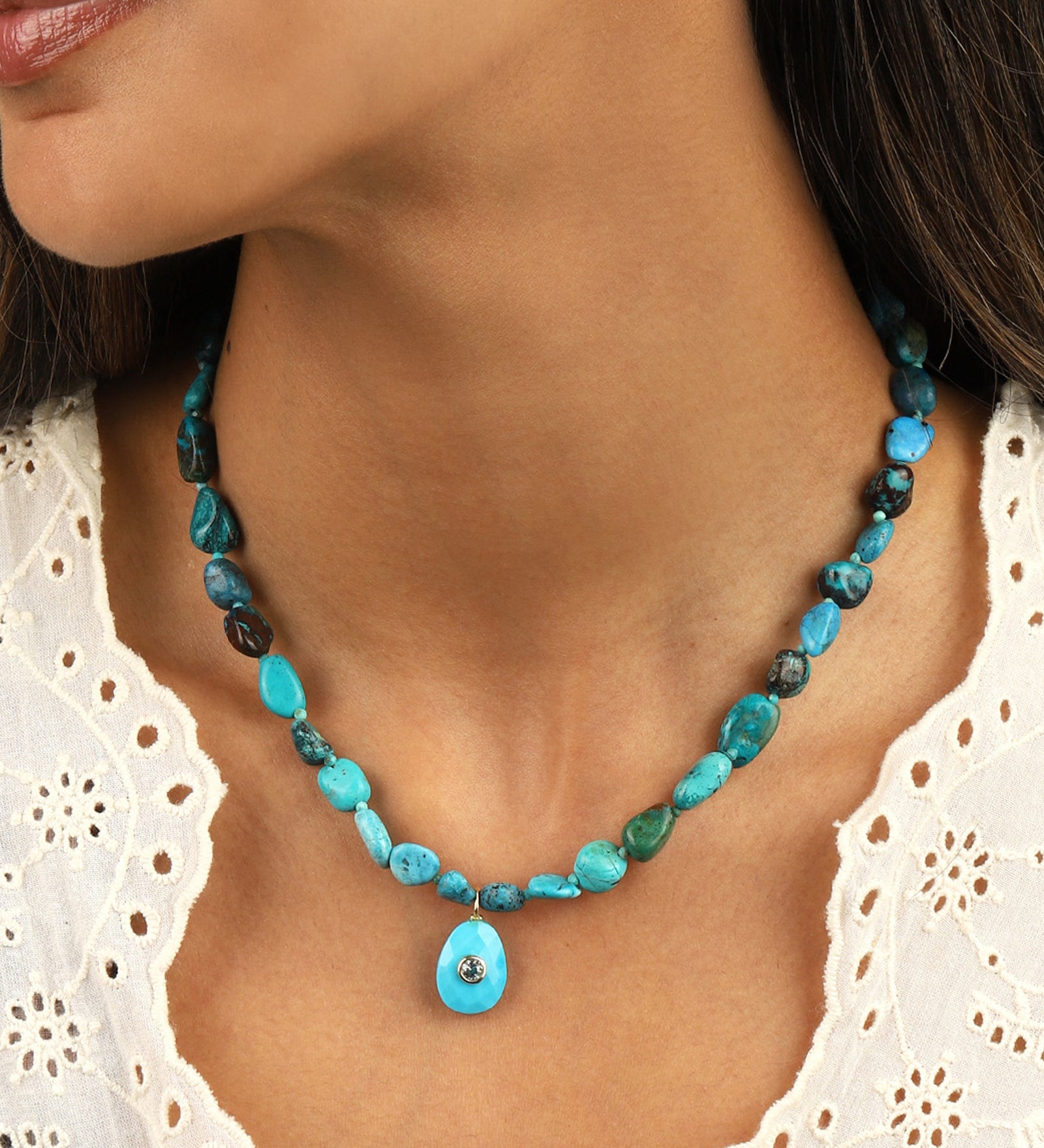 Charm Society-Chrysocolla Mosaic Inlay Pendant Necklace-Necklaces-Blue Ruby Jewellery-Vancouver Canada