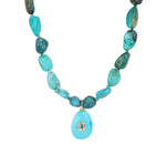 Chrysoprase Mosaic Inlay Pendant Necklace 14k Gold Plated, Chrysoprase, Turquoise