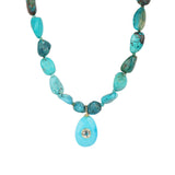 Chrysoprase Mosaic Inlay Pendant Necklace 14k Gold Plated, Chrysoprase, Turquoise