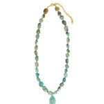 Chrysoprase Mosaic Inlay Pendant Necklace 14k Gold Plated, Chrysoprase, Turquoise