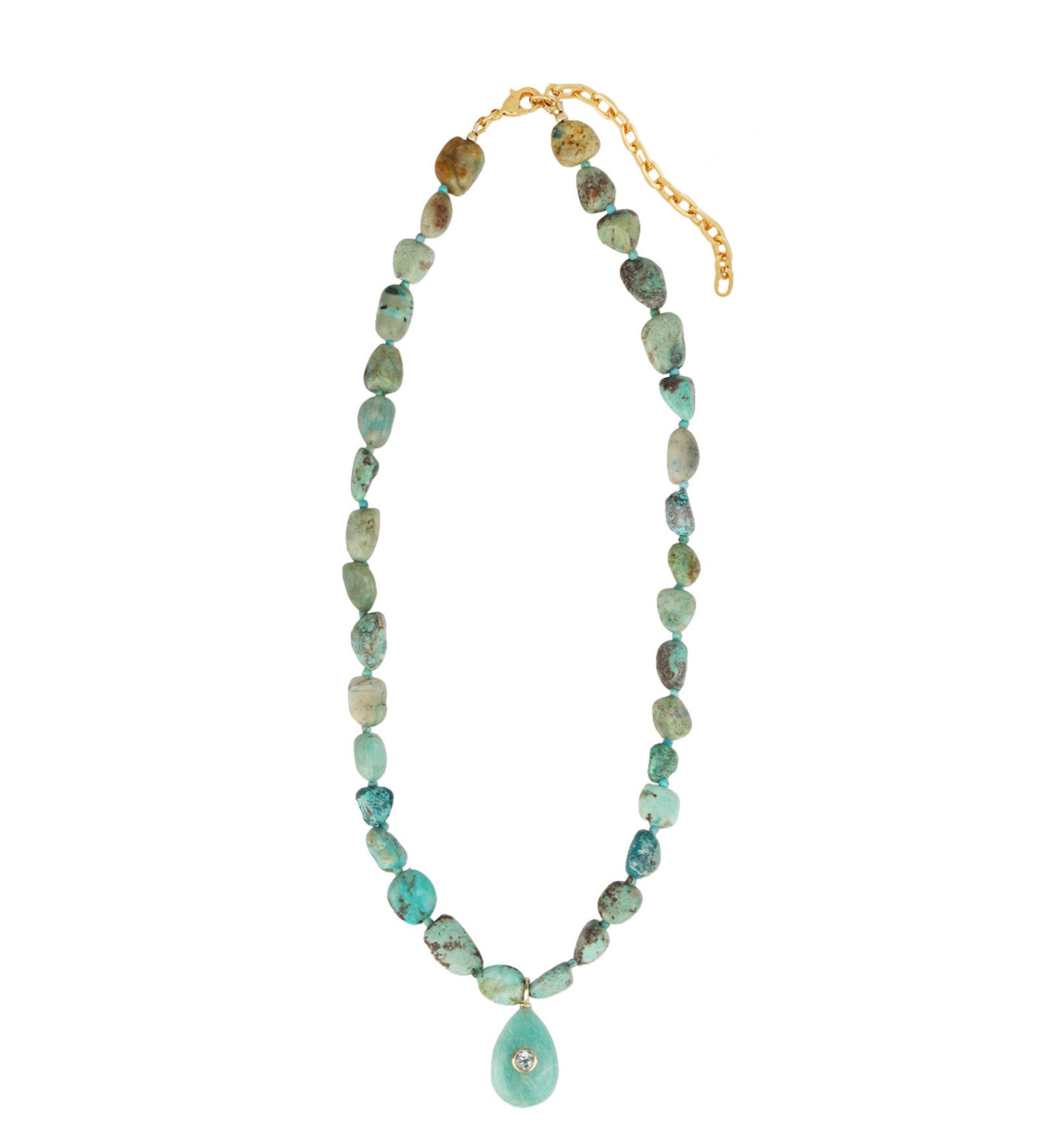 Chrysoprase Mosaic Inlay Pendant Necklace 14k Gold Plated, Chrysoprase, Turquoise