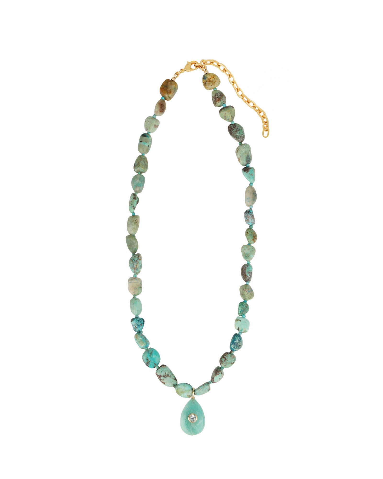 Chrysoprase Mosaic Inlay Pendant Necklace 14k Gold Plated, Chrysoprase, Turquoise