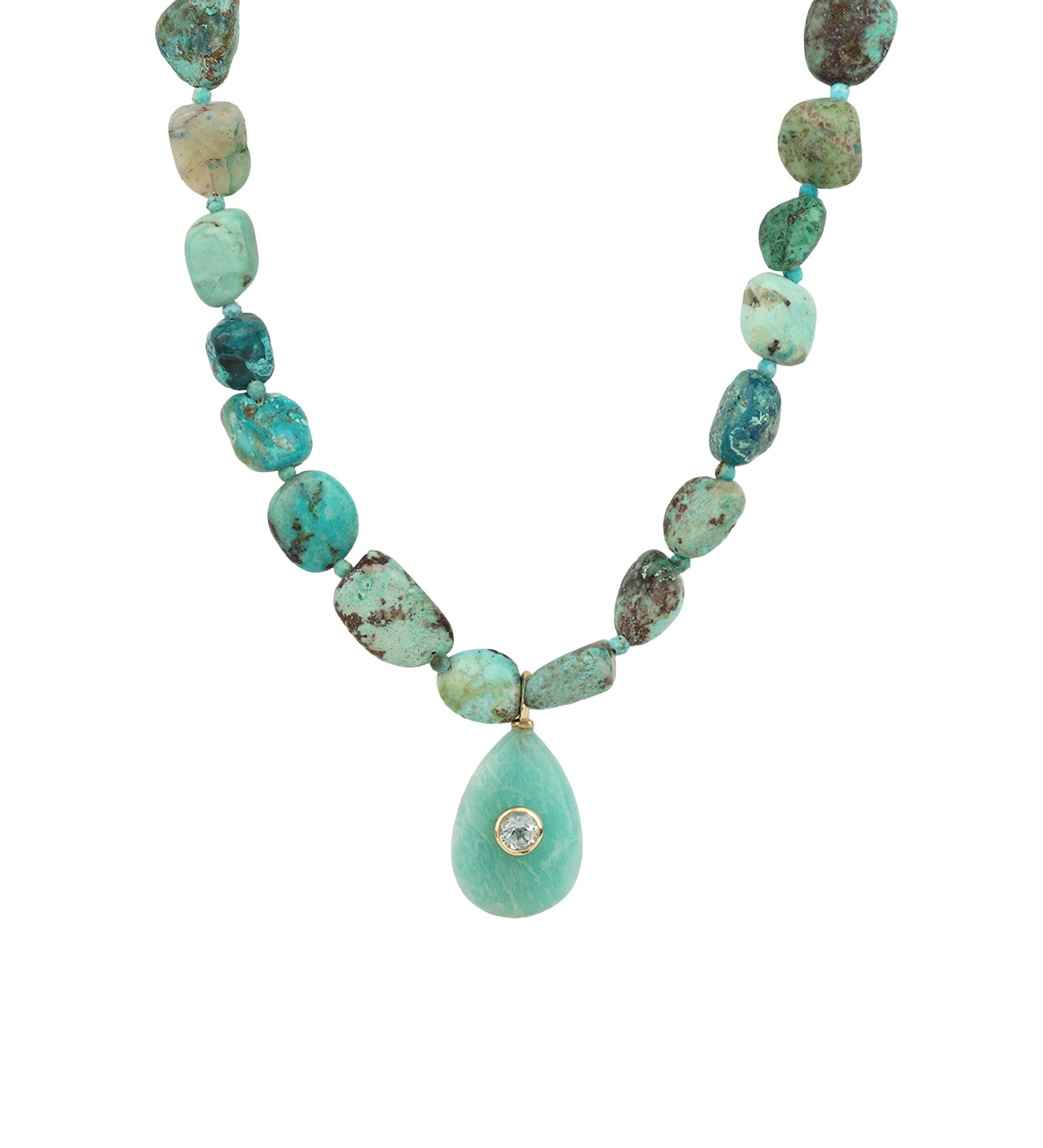 Chrysoprase Mosaic Inlay Pendant Necklace 14k Gold Plated, Chrysoprase, Turquoise