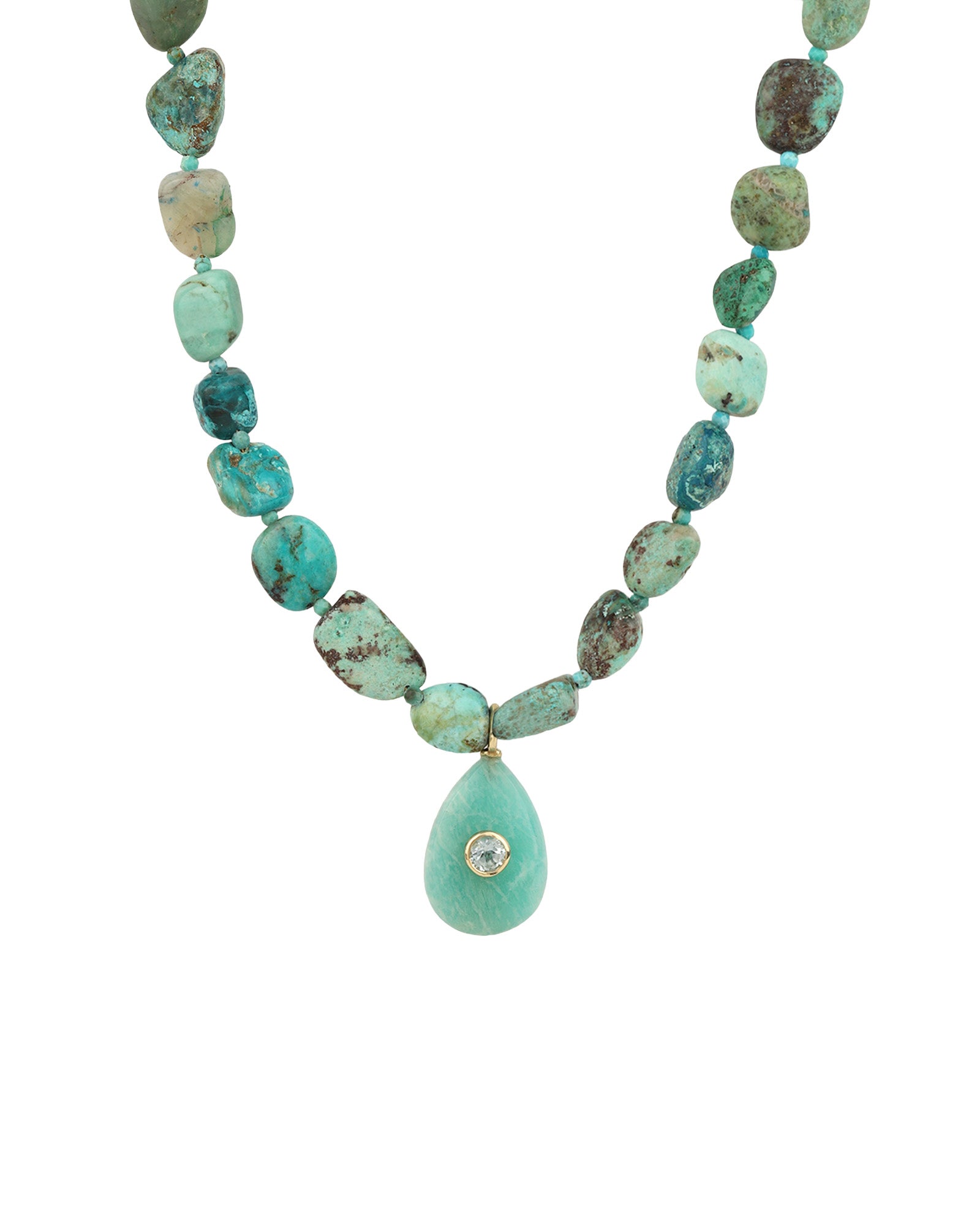 Chrysoprase Mosaic Inlay Pendant Necklace 14k Gold Plated, Chrysoprase, Turquoise
