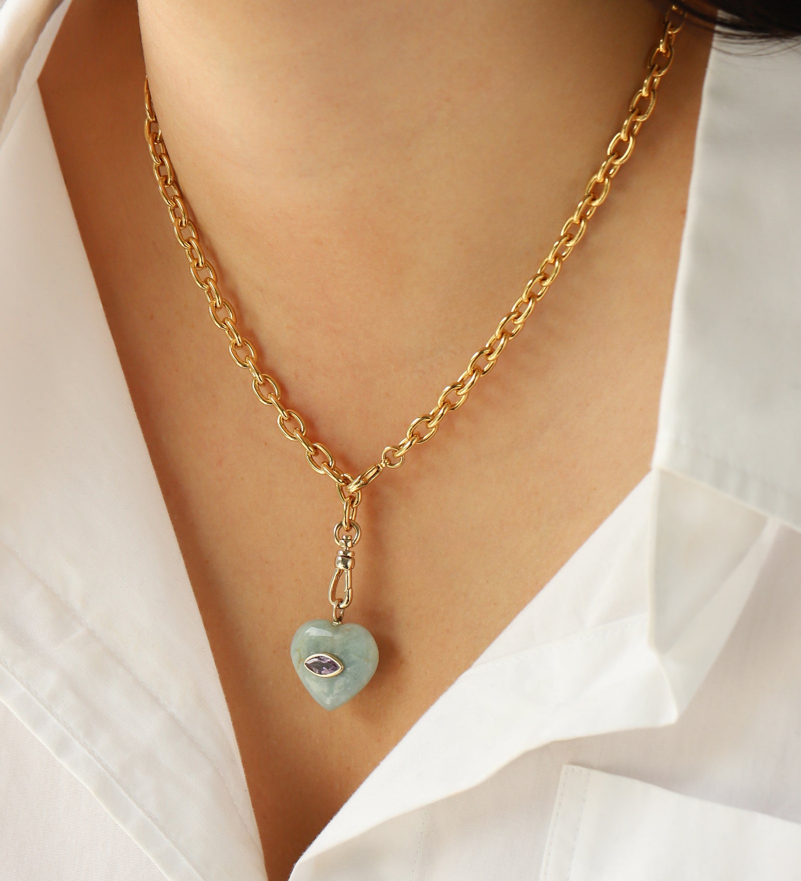 Charm Society-Amazonite & Amethyst Heart Y Necklace-Necklaces-Blue Ruby Jewellery-Vancouver Canada