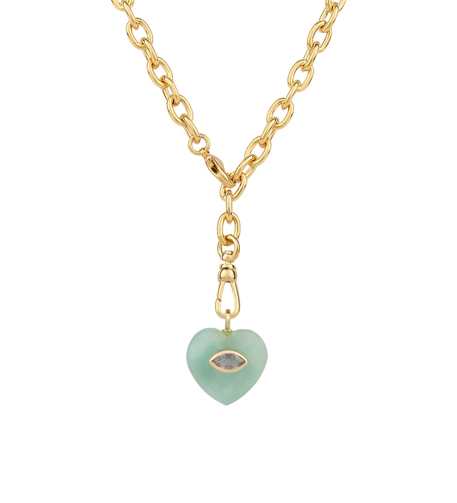 Amazonite & Amethyst Heart Y Necklace 14k Gold Plated, Amazonite, Amethyst