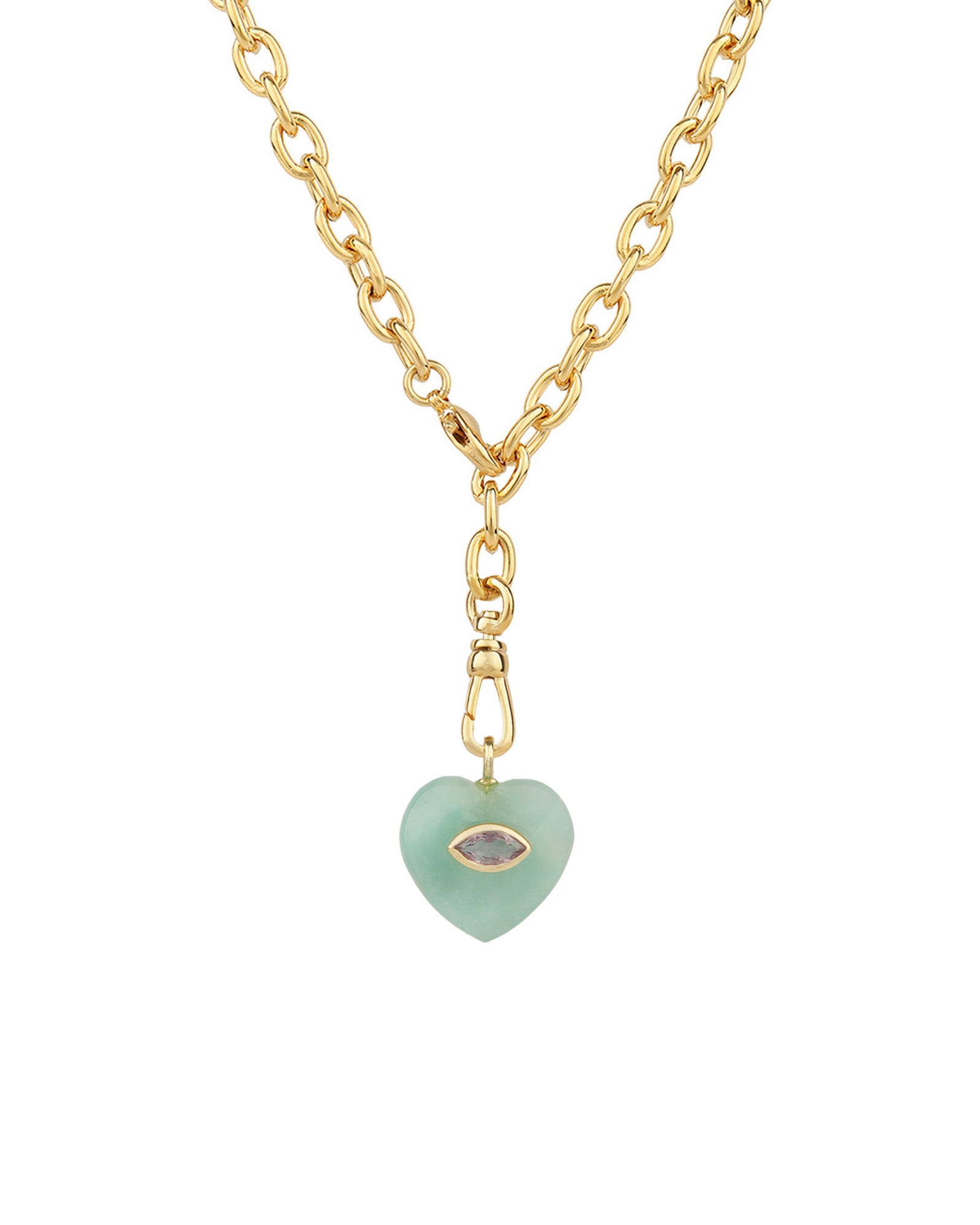 Amazonite & Amethyst Heart Y Necklace 14k Gold Plated, Amazonite, Amethyst