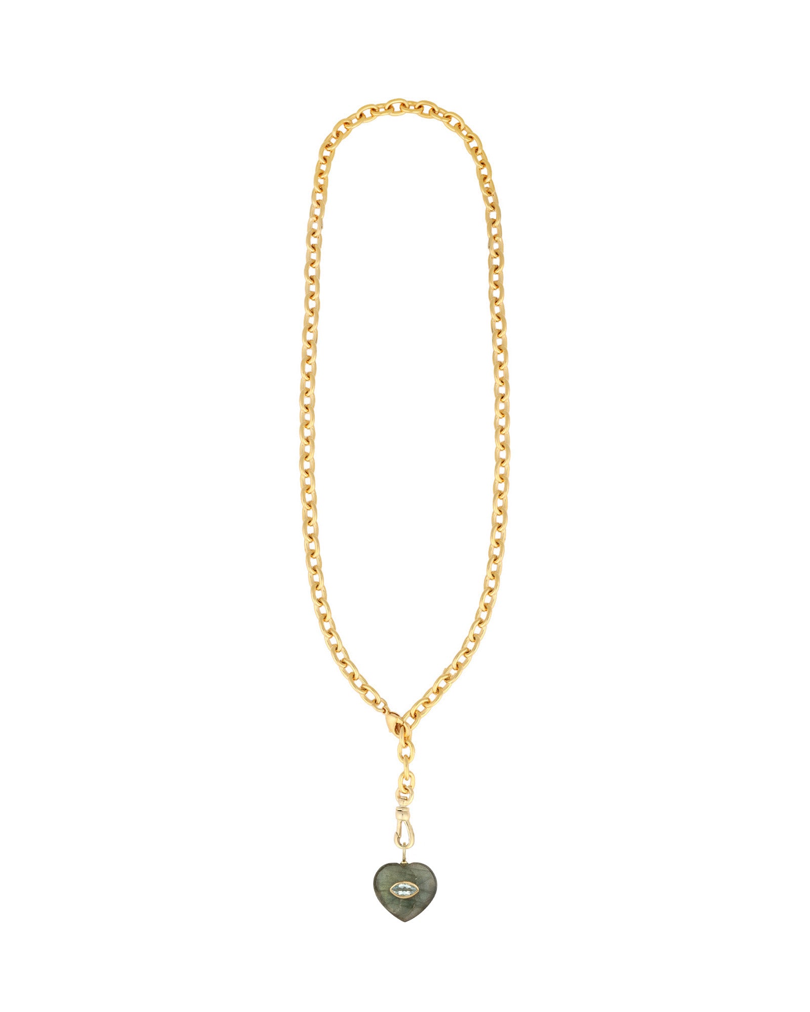 Labradorite & Blue Topaz Heart Y Necklace 14k Gold Plated, Labradorite, Blue Topaz
