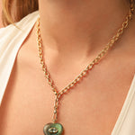 Labradorite & Blue Topaz Heart Y Necklace 14k Gold Plated, Labradorite, Blue Topaz