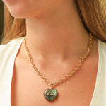 Labradorite & Blue Topaz Heart Y Necklace 14k Gold Plated, Labradorite, Blue Topaz