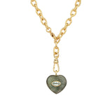 Labradorite & Blue Topaz Heart Y Necklace 14k Gold Plated, Labradorite, Blue Topaz
