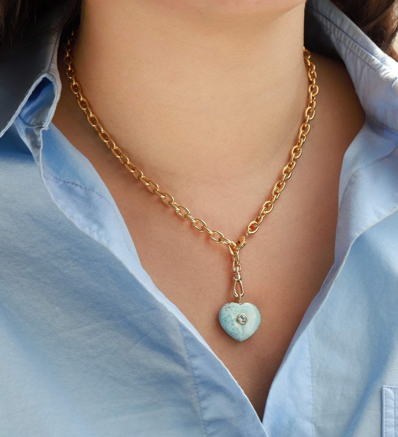 Charm Society-Larimar & Blue Topaz Heart Y Necklace-Necklaces-Blue Ruby Jewellery-Vancouver Canada