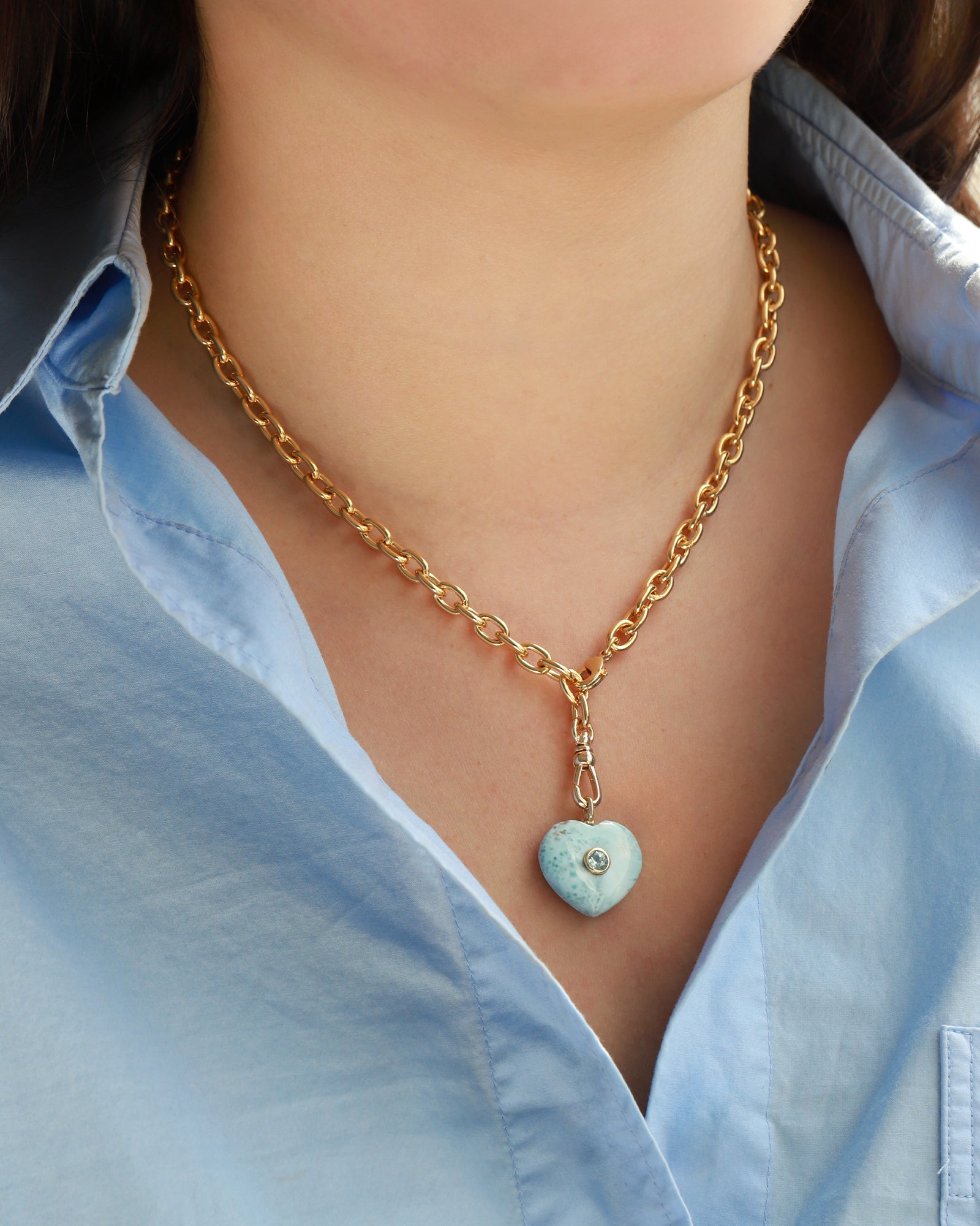 Charm Society-Larimar & Blue Topaz Heart Y Necklace-Necklaces-Blue Ruby Jewellery-Vancouver Canada