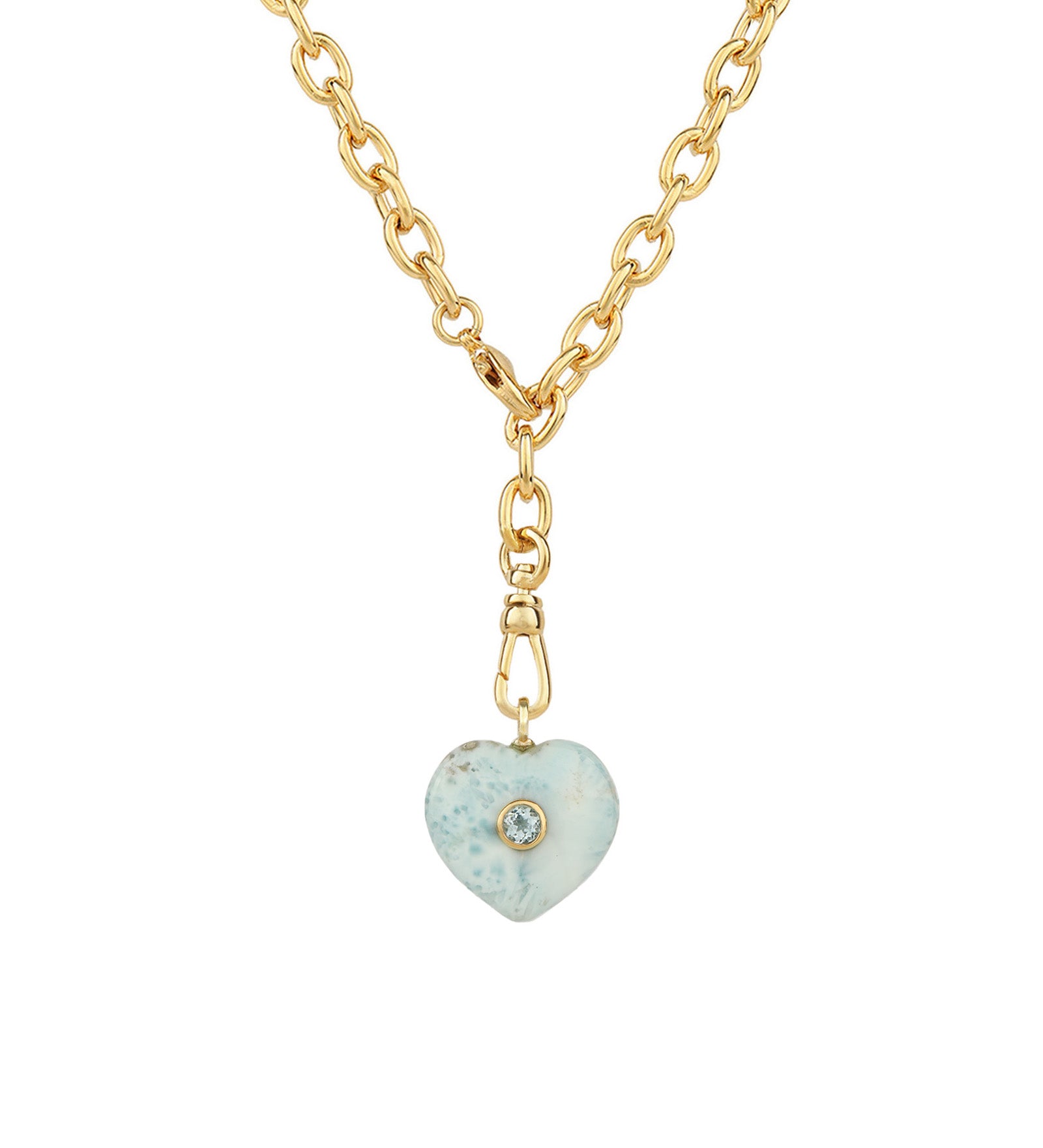 Charm Society-Larimar & Blue Topaz Heart Y Necklace-Necklaces-14k Gold Plated, Larimar, Blue Topaz-Blue Ruby Jewellery-Vancouver Canada
