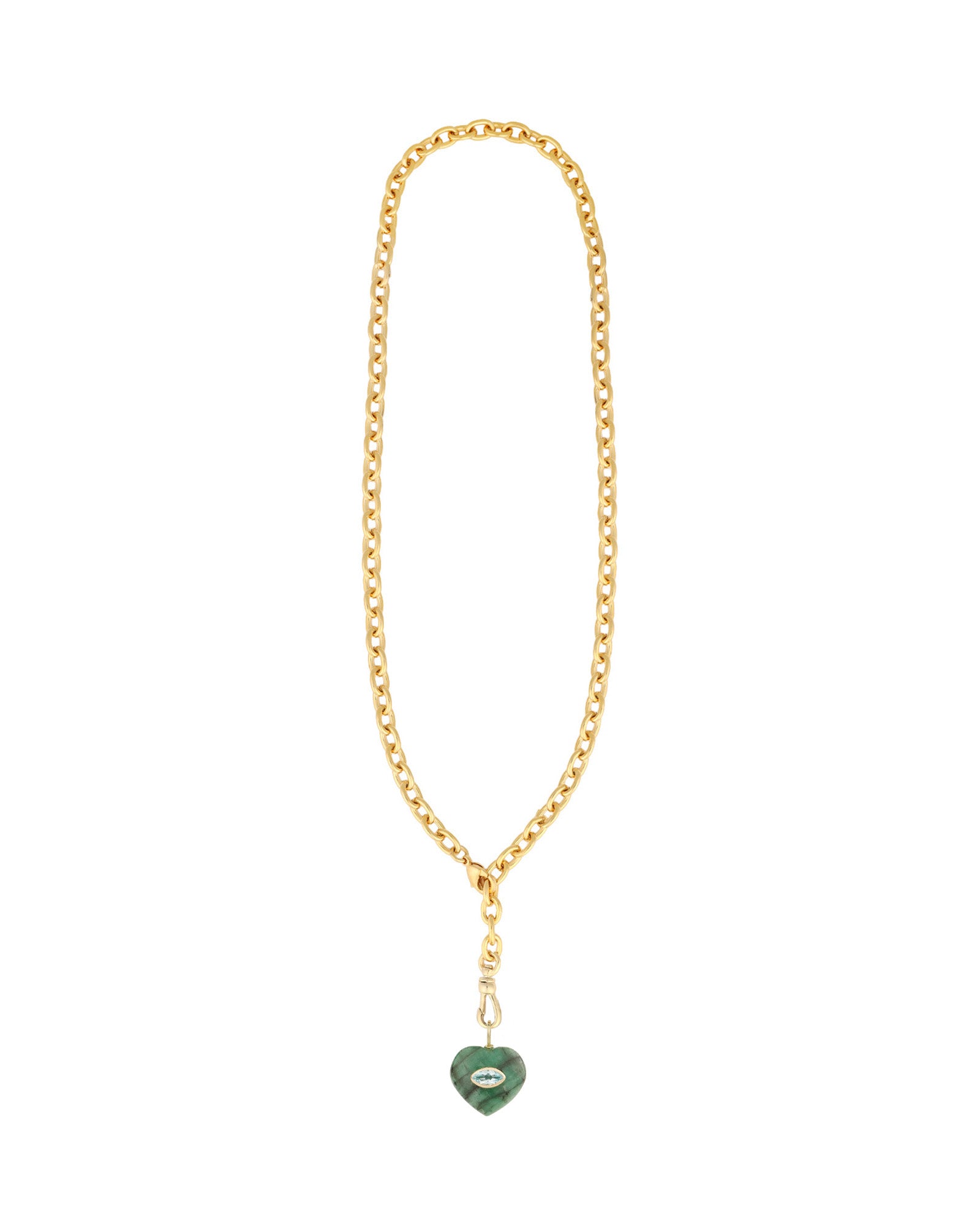 Malachite & Blue Topaz Heart Y Necklace 14k Gold Plated, Malachite, Blue Topaz