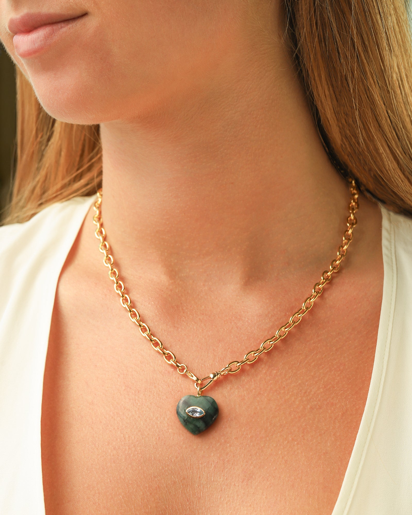Malachite & Blue Topaz Heart Y Necklace 14k Gold Plated, Malachite, Blue Topaz