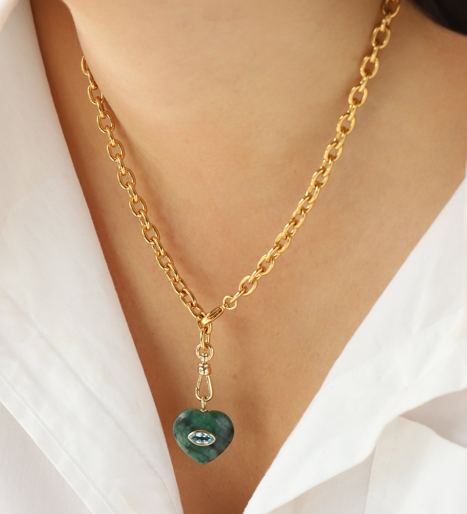 Charm Society-Malachite & Blue Topaz Heart Y Necklace-Necklaces-Blue Ruby Jewellery-Vancouver Canada