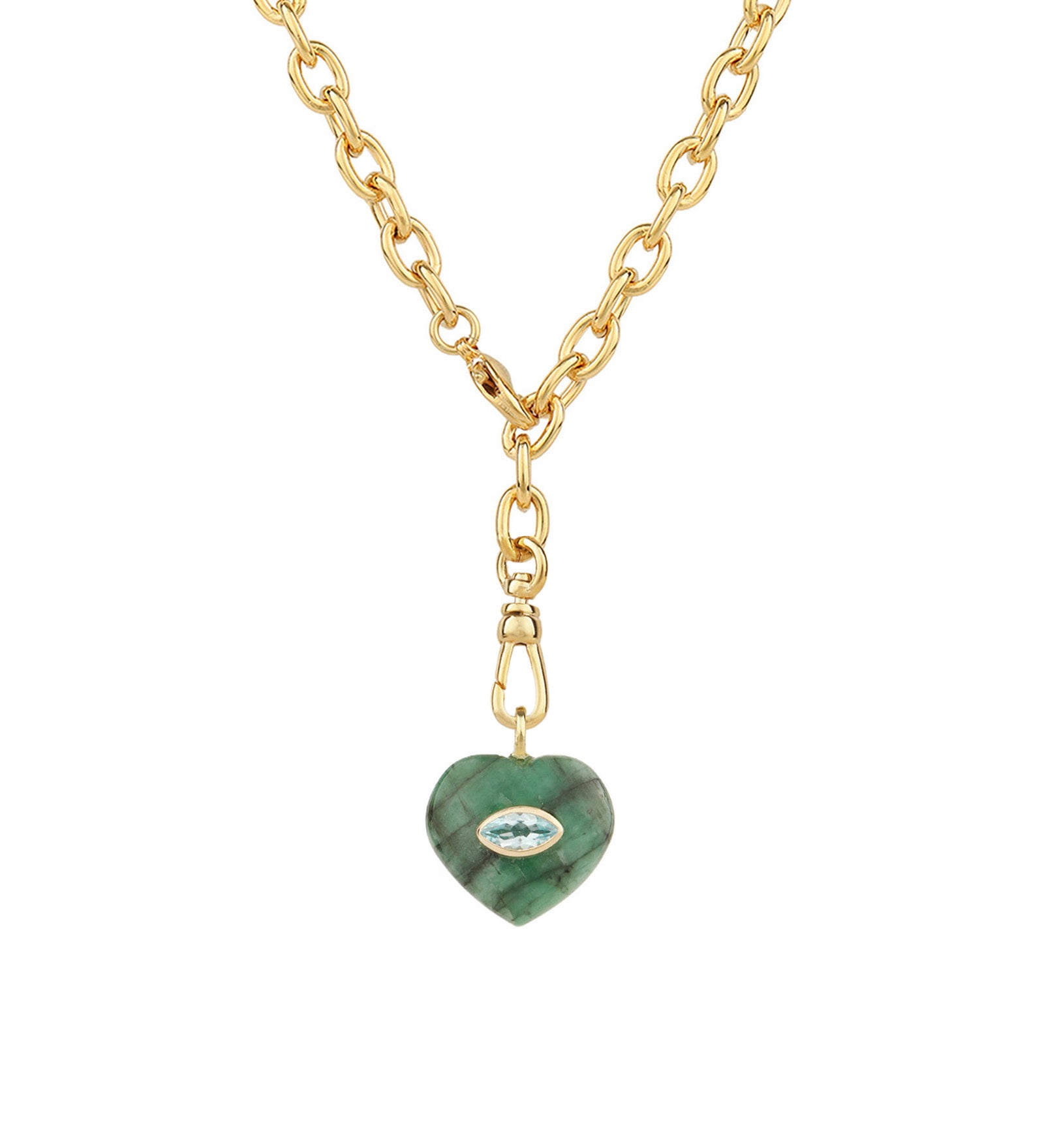 Malachite & Blue Topaz Heart Y Necklace 14k Gold Plated, Malachite, Blue Topaz